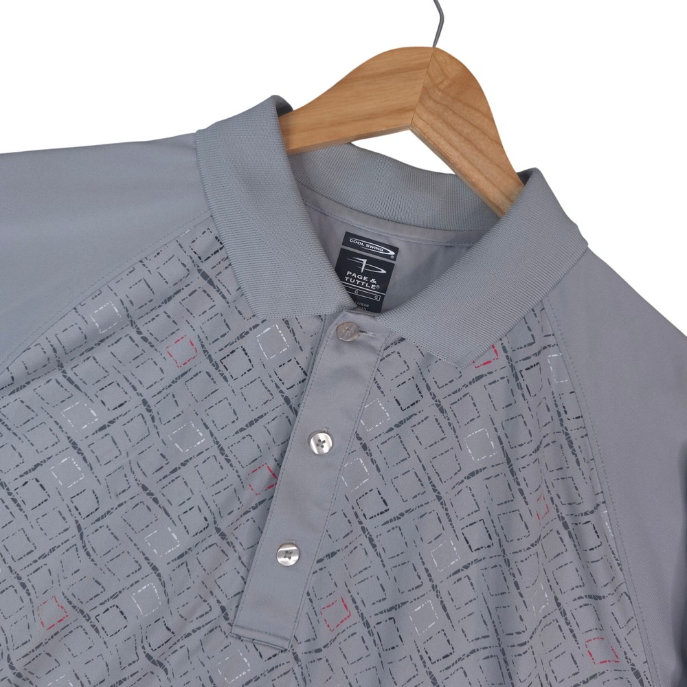 Page & Tuttle Cool Swing Golf Polo Mens L Gray Geometric Print Short Sleeve